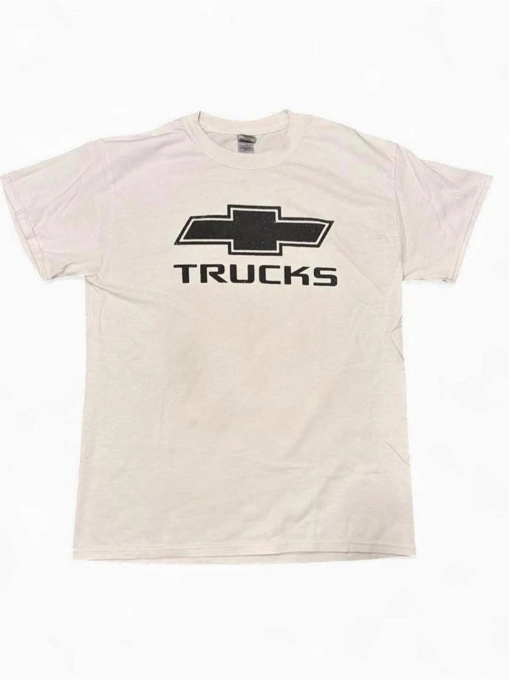 Chevrolet Trucks Men’s Sz. M white graphic Tshirt with black Chevy bowtie emblem